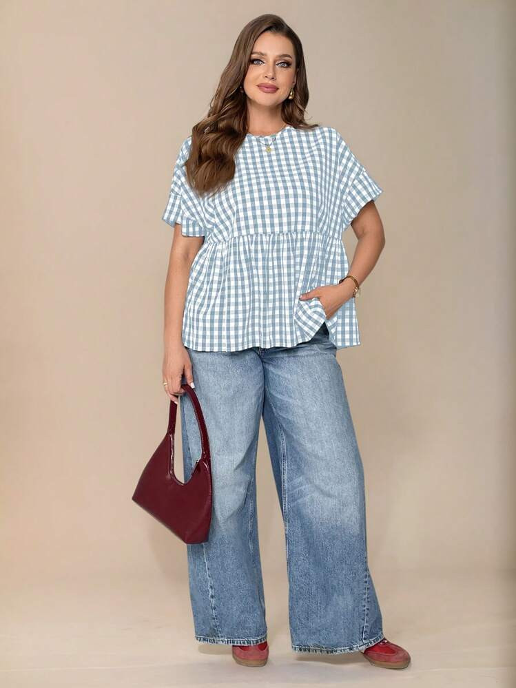 SHEIN Essnce Plus Size Ladies Spring And Summer Fashion Casual Loose Comfortable Daily Blue And W... | SHEIN