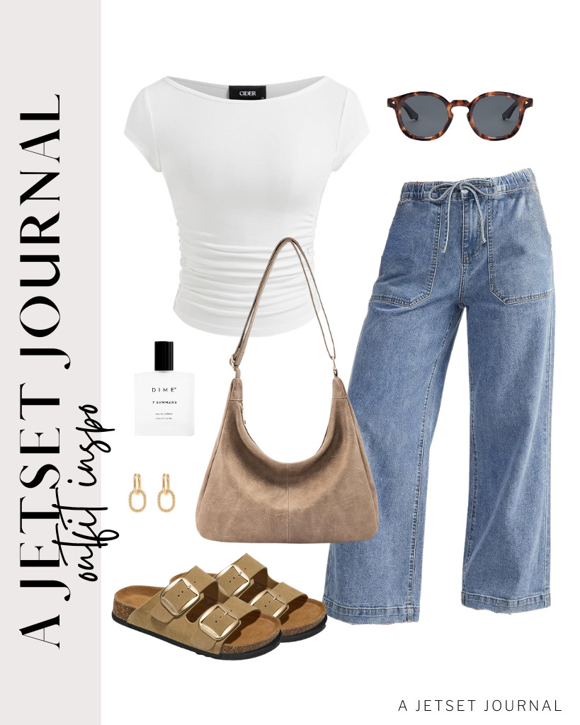 We are currently obsessing over this white CIDER boat-neck top and GRAPENT stretchy jeans. You can style it easily with a slouchy bag and SOJOS sunnies. Pair this outfit with Project Cloud leather flat sandals and spray a bit of DIME perfume to finish the fit.

#LTKSeasonal #LTKSaleAlert #LTKTravel
 

 