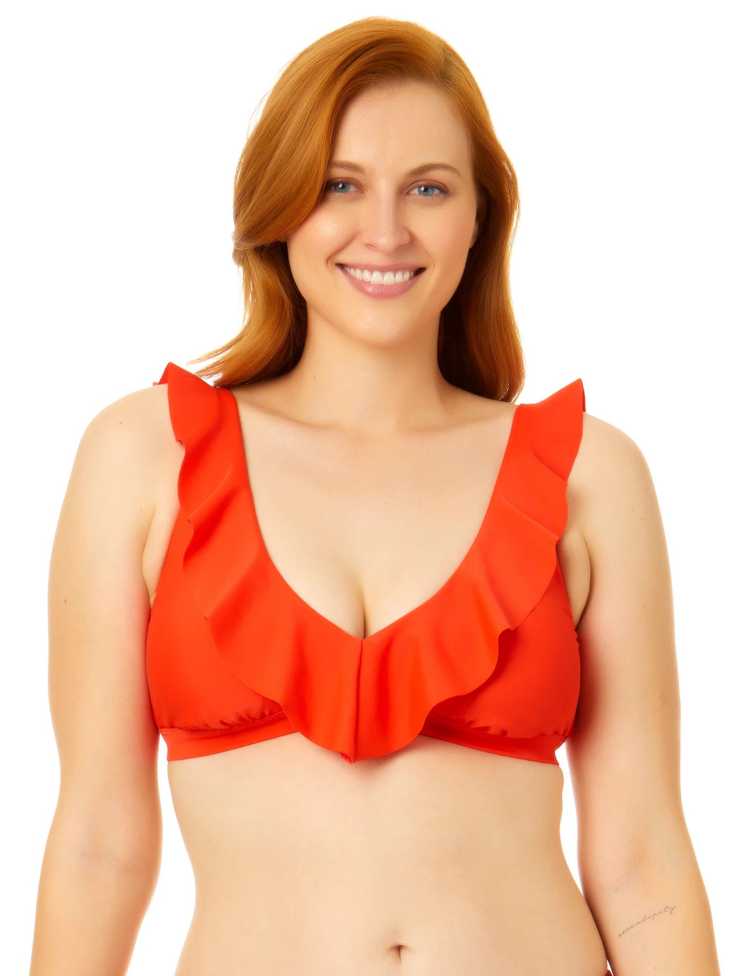 Time and Tru Women's Ruffle Plunge Swim Top | Walmart (US)