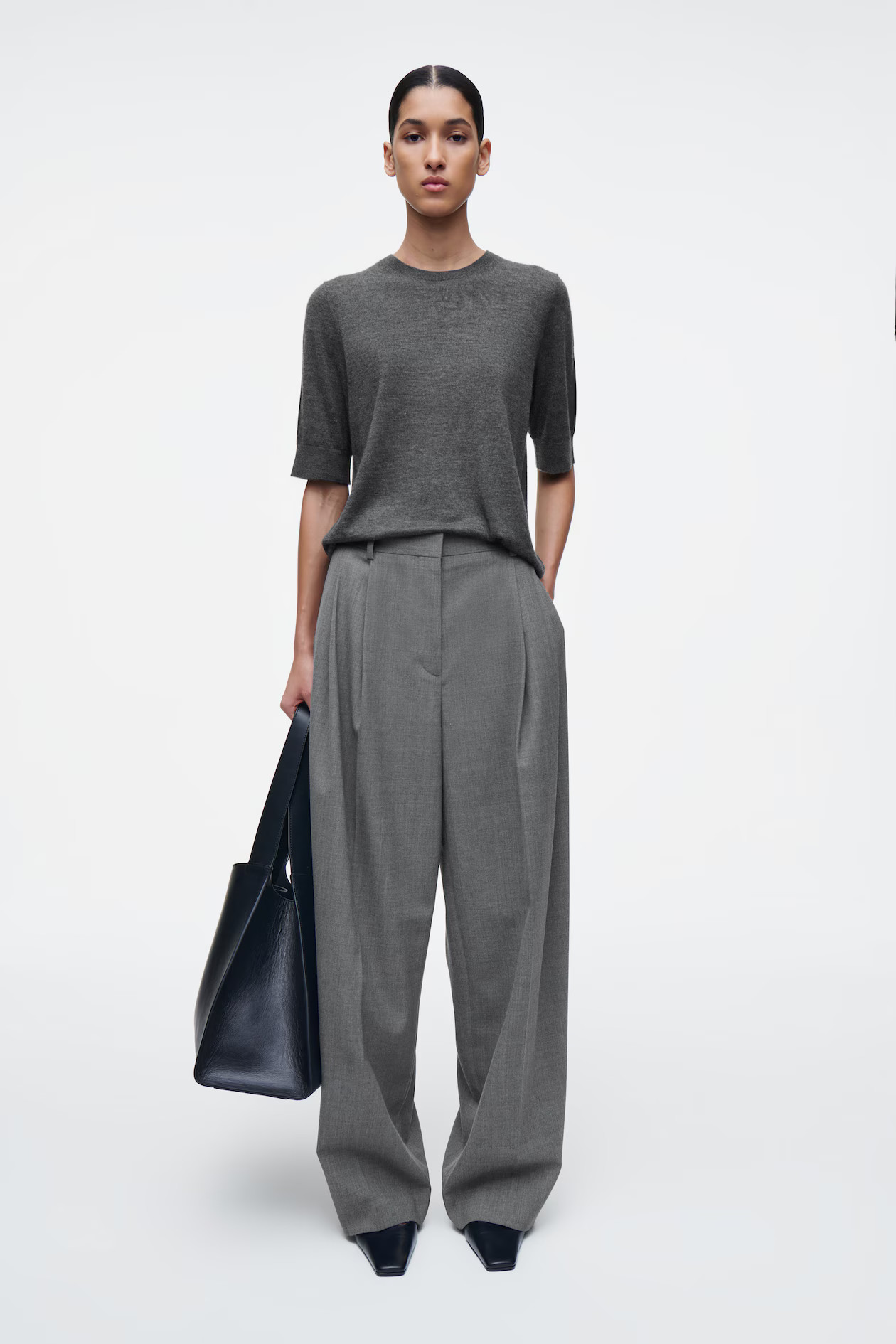 RELAXED TWILL WIDE-LEG TROUSERS - GREY | COS (EU)
