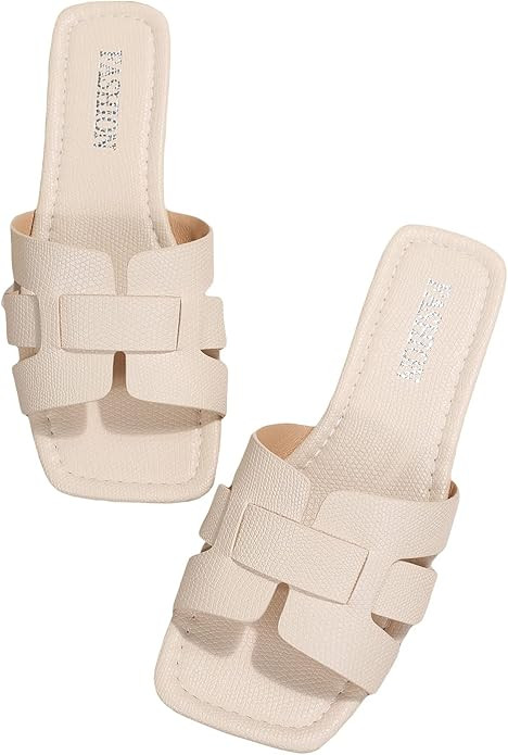 GORGLITTER Women's Crocodile Embossed Flat Sandals Cross Strappy Open Toe Slide Sandals | Amazon (US)