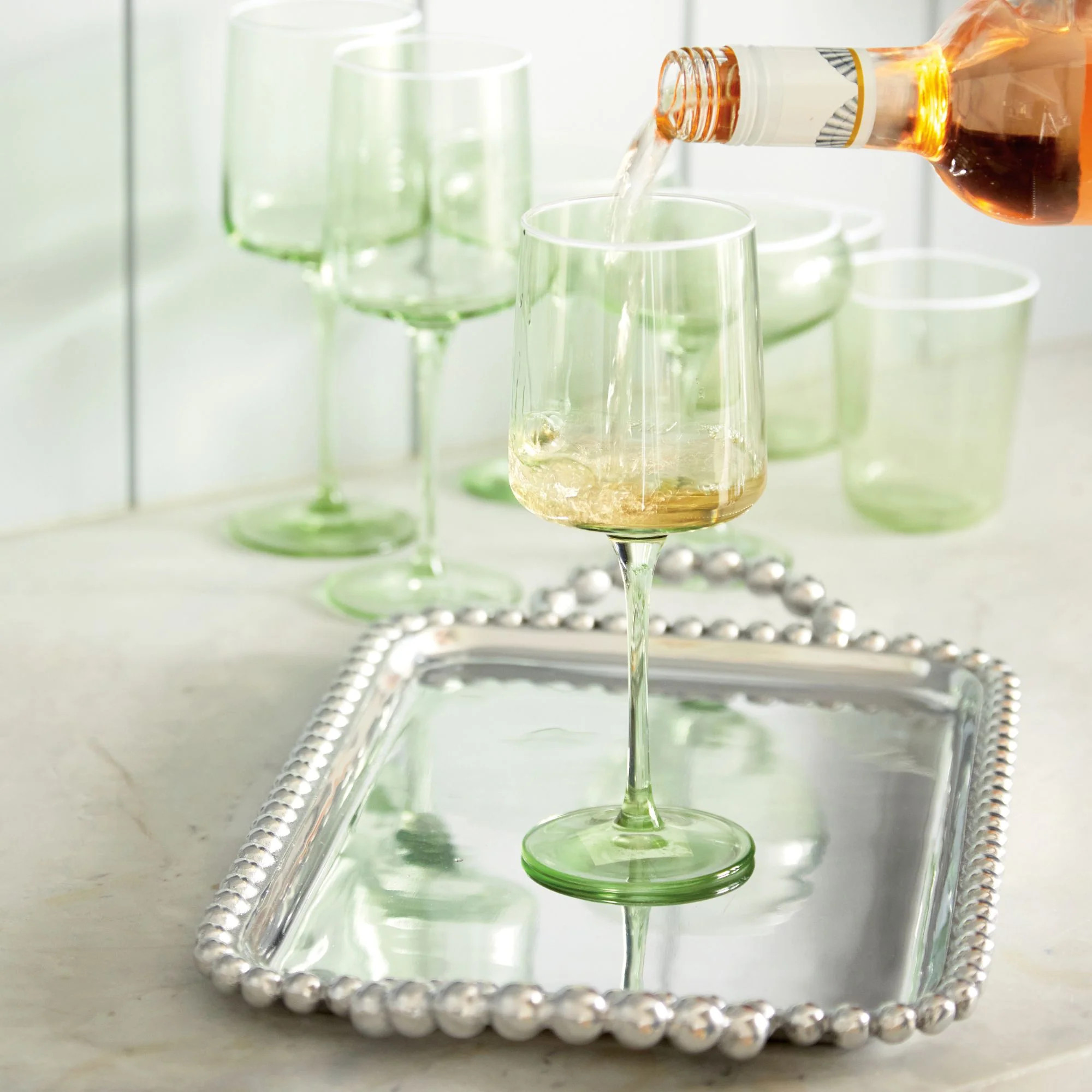 Fine Line Light Green with White Rim Wine Glass Set of 4 | Mariposa