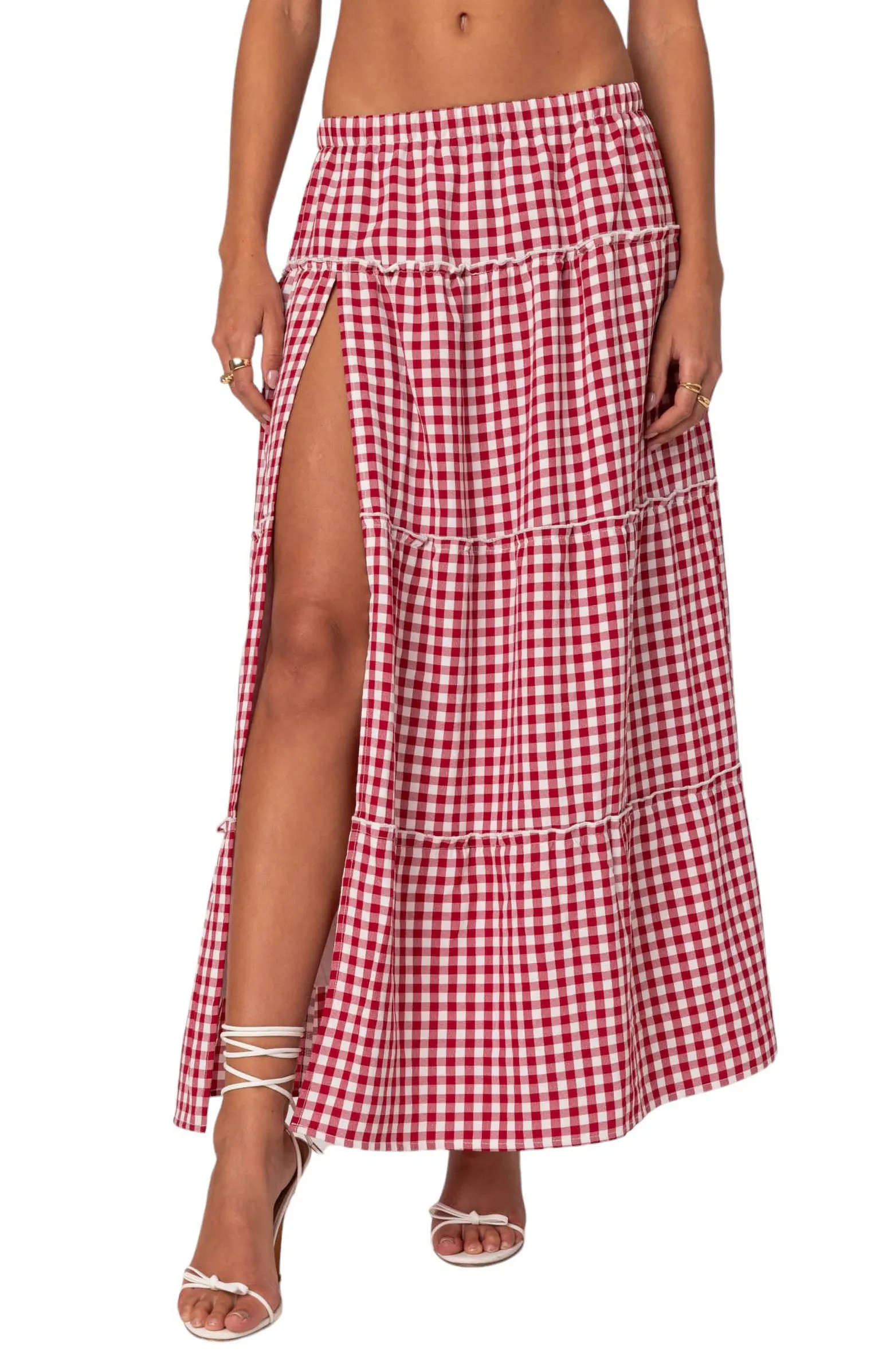EDIKTED Gingham Tiered Maxi Skirt | Nordstrom | Nordstrom