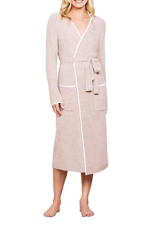 barefoot dreams CozyChic™ Lite® Contrast Stripe Ribbed Robe in Willow-Pearl at Nordstrom, Size Xx-Small | Nordstrom