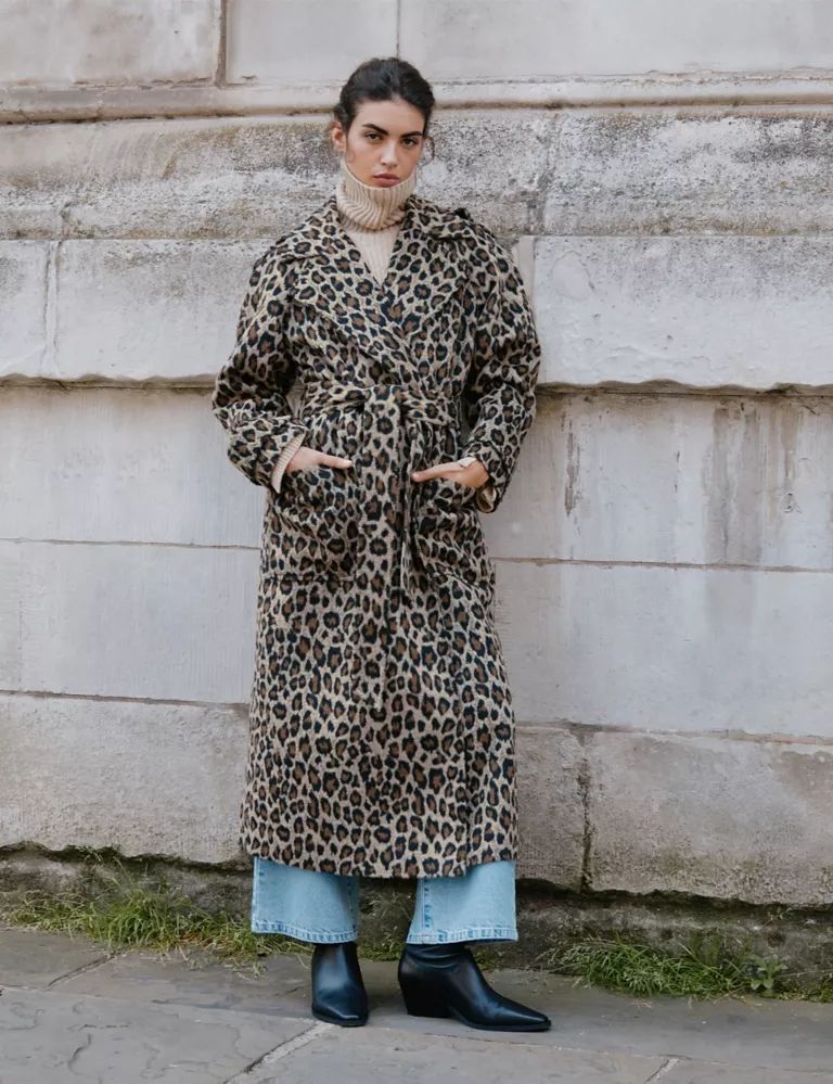 Leopard Print Belted Trench Coat with Wool | Marks & Spencer (UK)