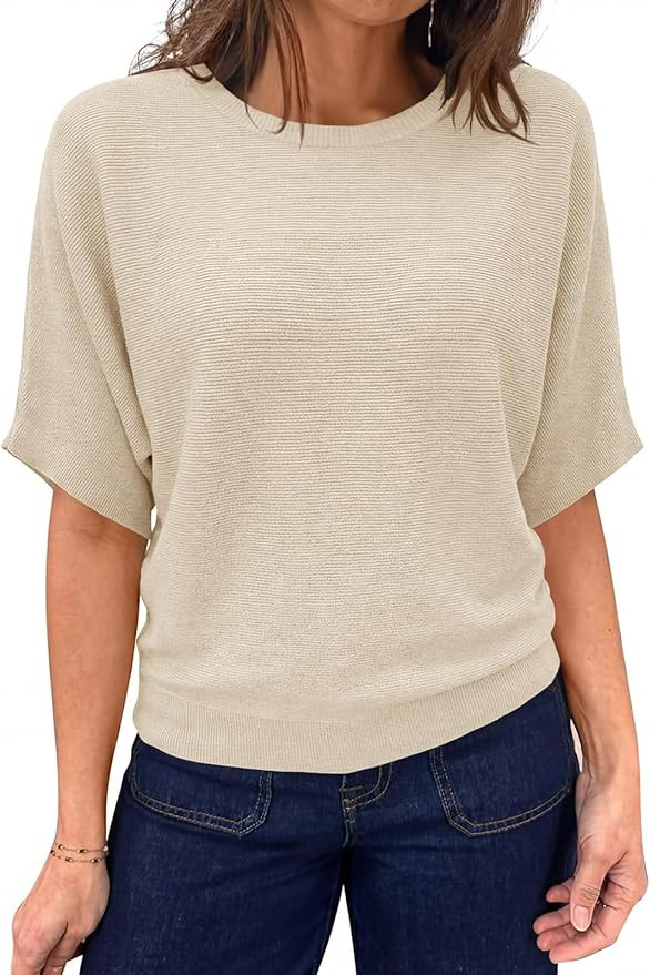 Saodimallsu Womens Short Sleeve Sweater Summer Batwing Trendy Casual Boat Neck Lightweight Loose ... | Amazon (US)