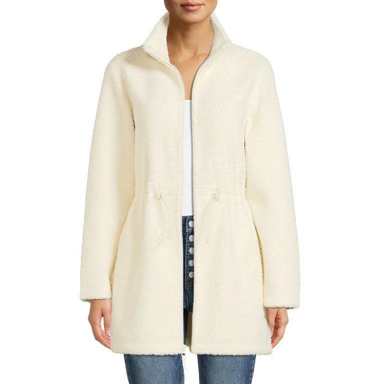 Time and Tru Women's Faux Sherpa Cinch Waist Jacket | Walmart (US)