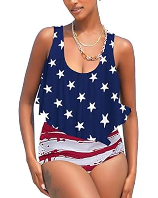 MarinaPrime Womens Suits Two Pieces Flounce Top High Waist Bottom Tankini Sets Flowy Beach Swimwe... | Amazon (US)