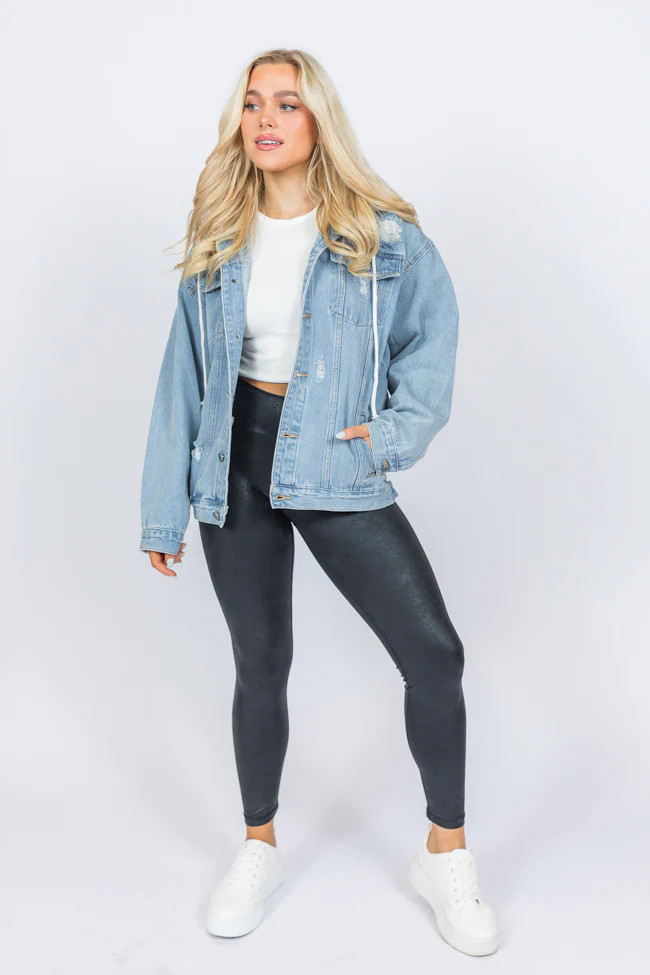 Parker Light Wash Hooded Denim Jacket | Pink Lily