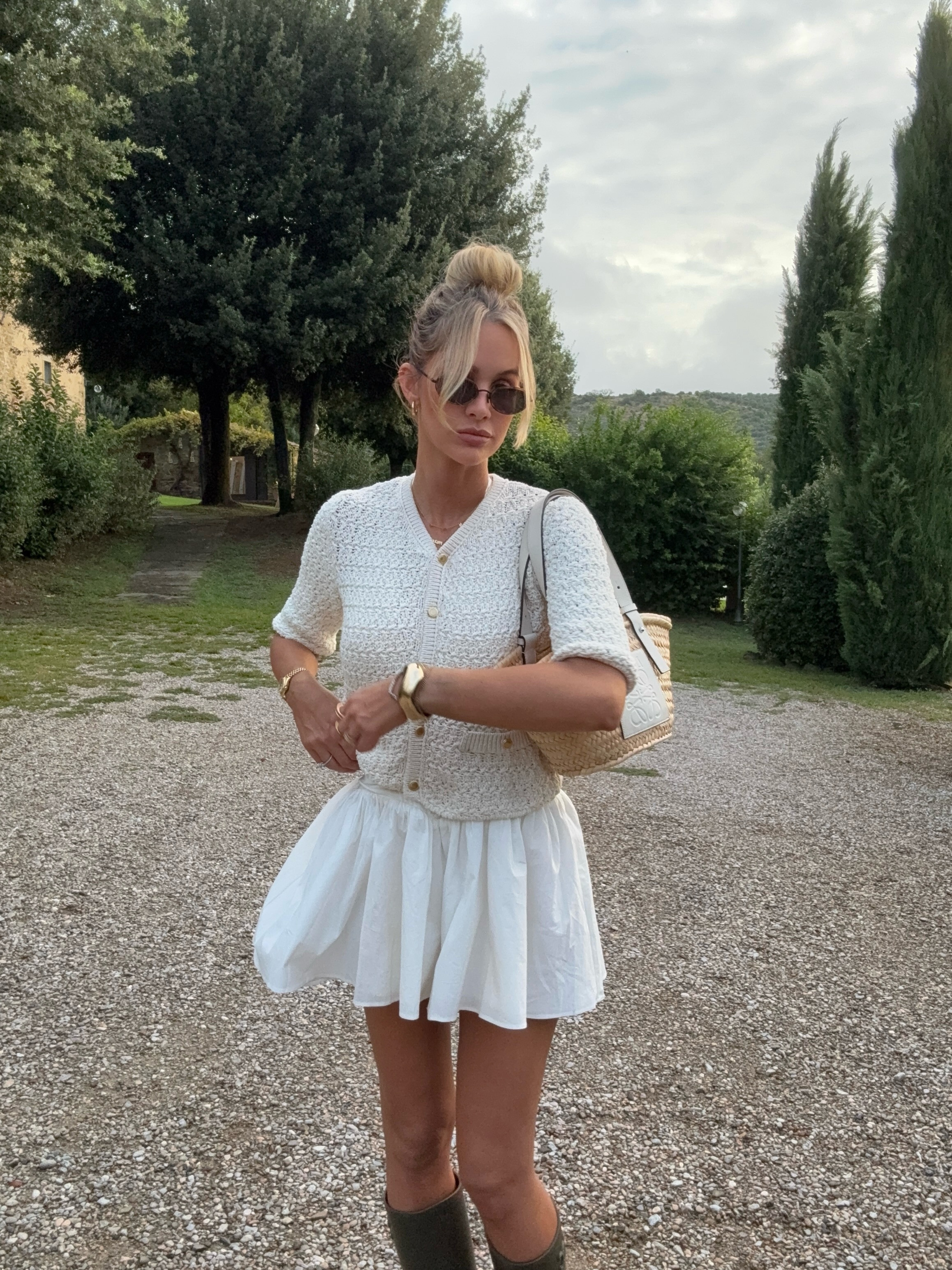 Outfit inspiration, mini dress, matte green boots, short sleeve cardigan, knee-high boots, ootd  

 #LTKuk #LTKeurope #LTKdresses