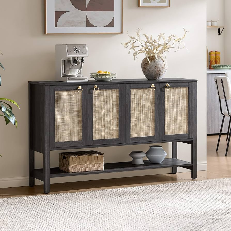 SICOTAS Rattan Sideboard Buffet Cabinet with Open Storage - Large Storage Cabinet with 4-Doors an... | Amazon (US)