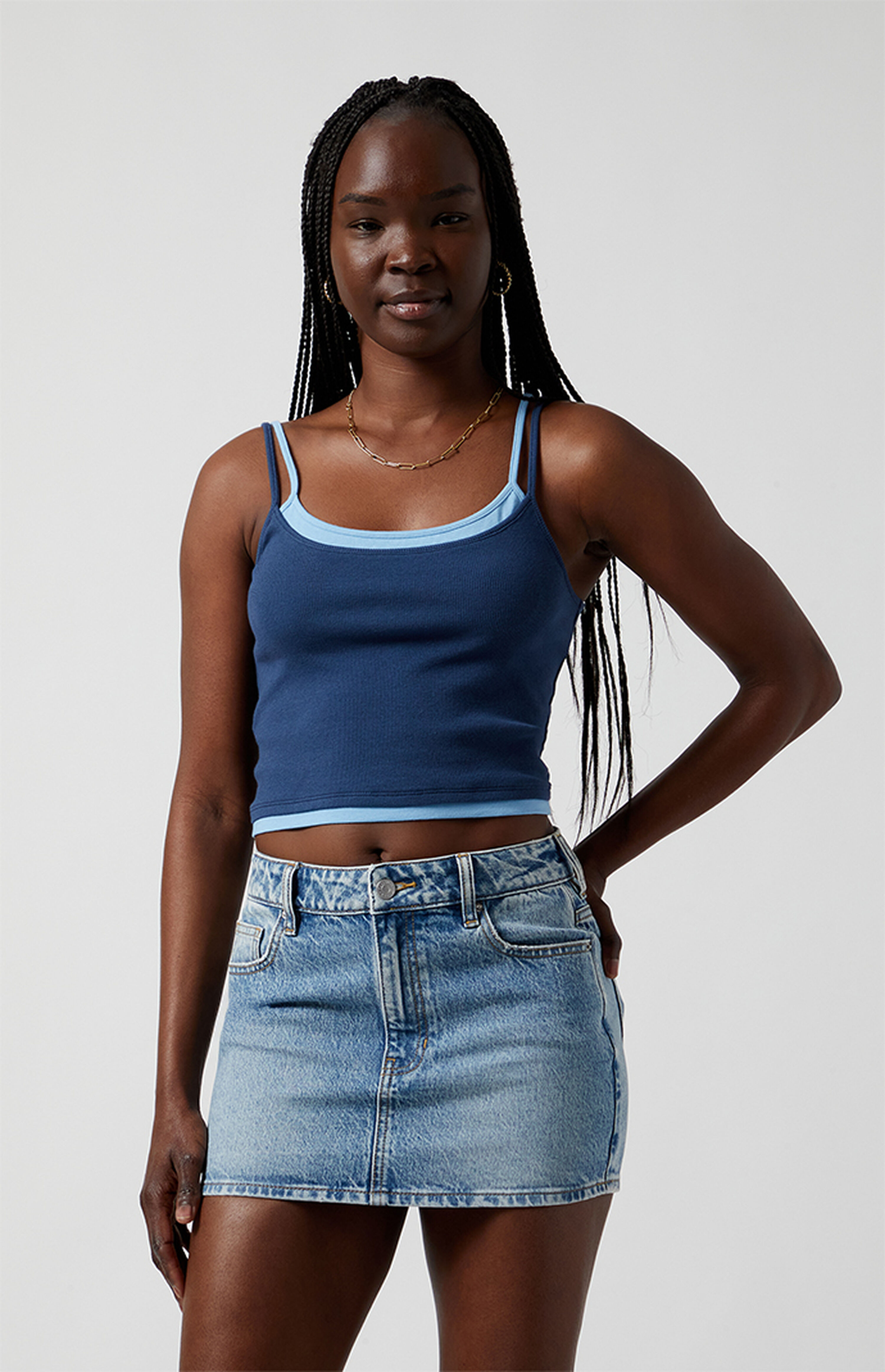 PacSun Eco Light Blue Stretch Mid Rise Denim Mini Skirt | PacSun