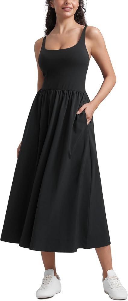 CRZ YOGA Square Neck Maxi Dress for Women - Flowy Sleeveless Padded Travel Casual Outfits with Si... | Amazon (US)