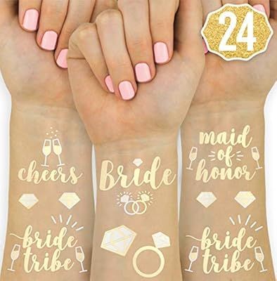 xo, Fetti Bachelorette Party Tattoos - Bride Tribe, Maid of Honor - 24 Metallic Styles - Bridal S... | Amazon (US)