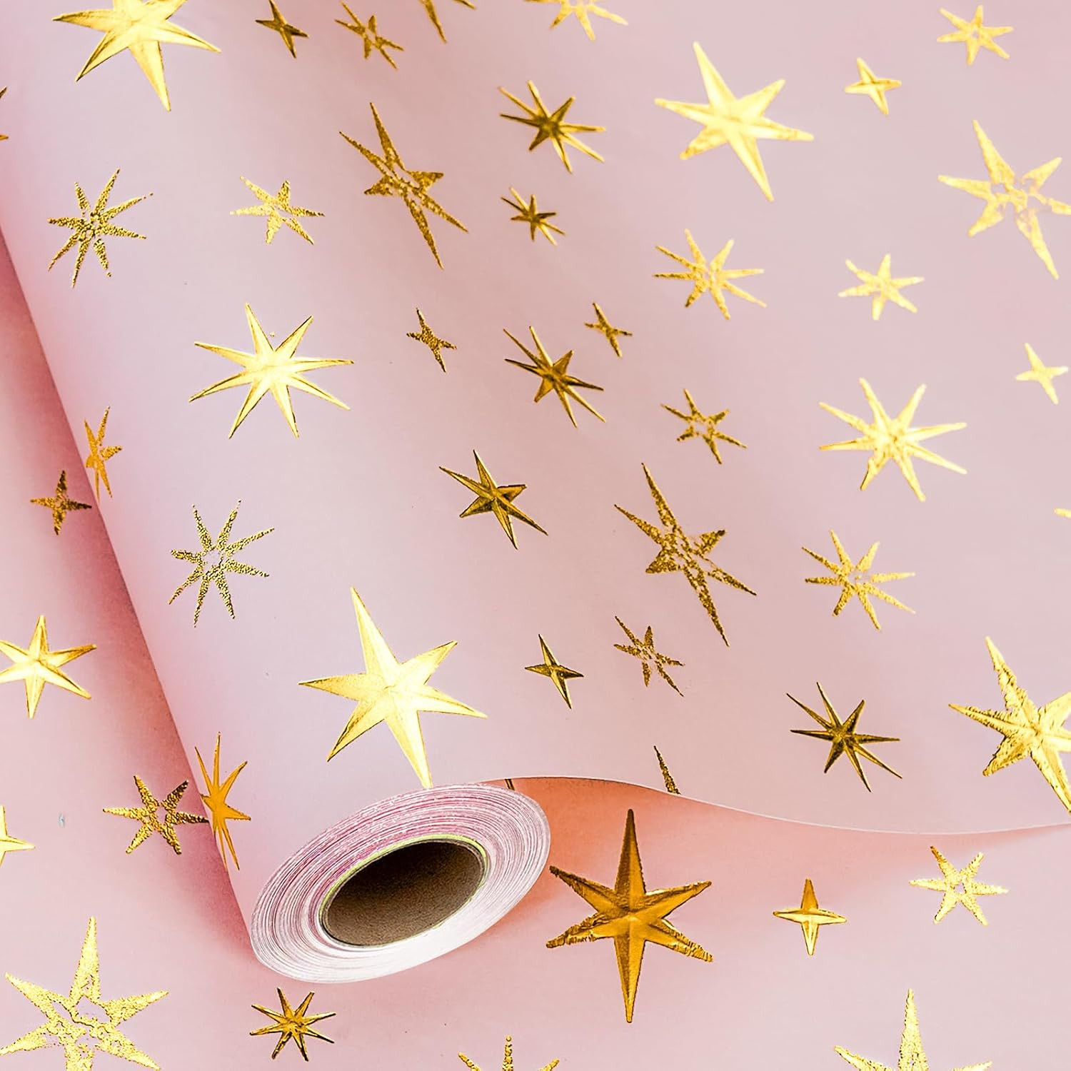 Flyhill Kraft Pink Star Birthday Wrapping Paper Roll-17 In x 16.5 Ft | Amazon (US)