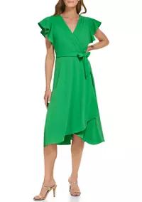 DKNY Women's Solid Flutter Sleeve Fit and Flare Dress | Belk