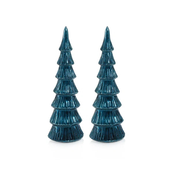 Lucian Blue LED Glass Holiday Tabletop Trees, Set of 2 (Set of 2) | Wayfair North America