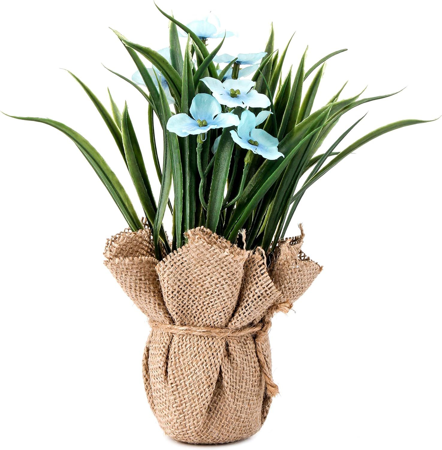 Jusdreen Mini Artificial Flower Bonsai Flower Arrangement Flowers Pot with Hemp Rope and Linen fo... | Amazon (US)