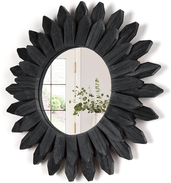 Honiway Black Wall Decor Wall Mirror 12 inch Boho Wall Decor Wood Decorative Mirror for Room Deco... | Amazon (US)