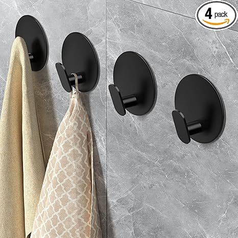 EAGMAK Towel Hooks for Bathroom, 4 Pack Adhesive Hooks, SUS304 Stainless Steel Shower Hooks, Roun... | Amazon (US)