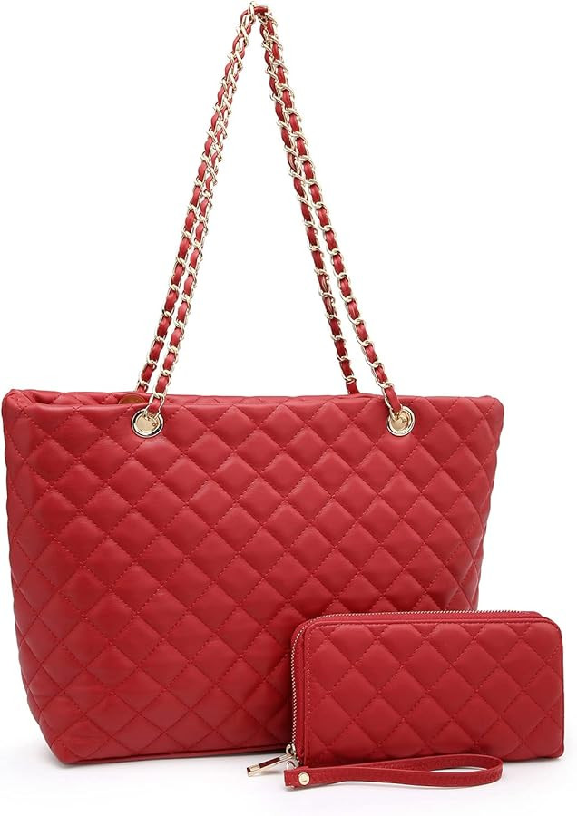 XB Tote Purse and Handbags Set for Women Leather Quilted Shoulder Bag Wristlet Wallet Zipper 2pcs... | Amazon (US)