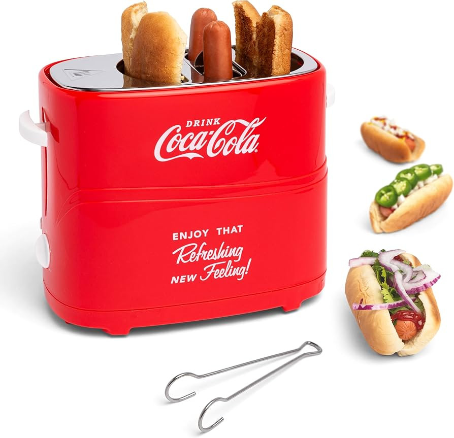 Nostalgia Coca-Cola 2 Slot Bun Mini Tongs, Hot Dog Toaster Works with Chicken, Turkey, Veggie Lin... | Amazon (US)
