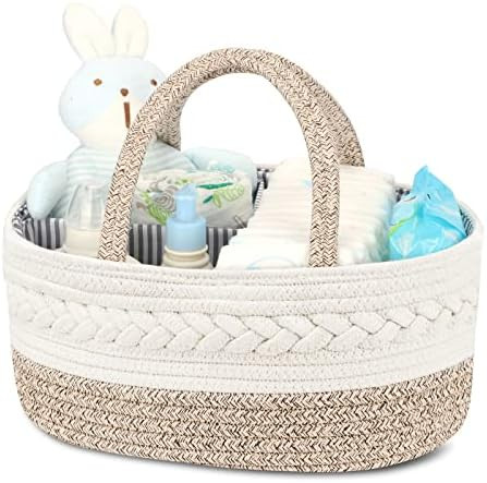 Diaper Caddy Organizer for Baby, Cotton Rope Diaper Basket Caddy, Changing Table Diaper Storage C... | Amazon (US)