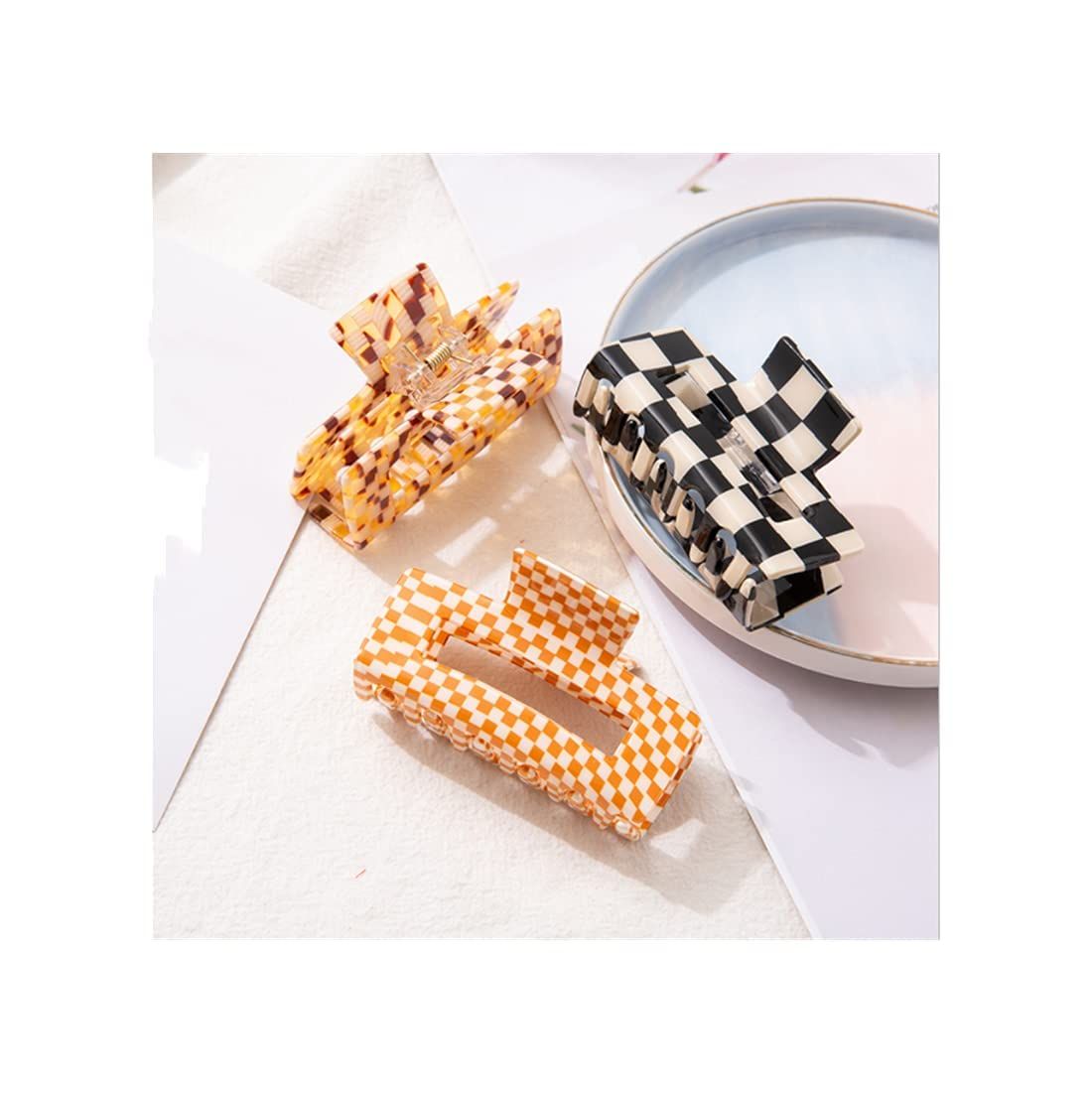 Checkered Hair Claw Clips for Women Girls Fashion Hair Clips for Styling Claw Clamps Thick Hair R... | Amazon (US)