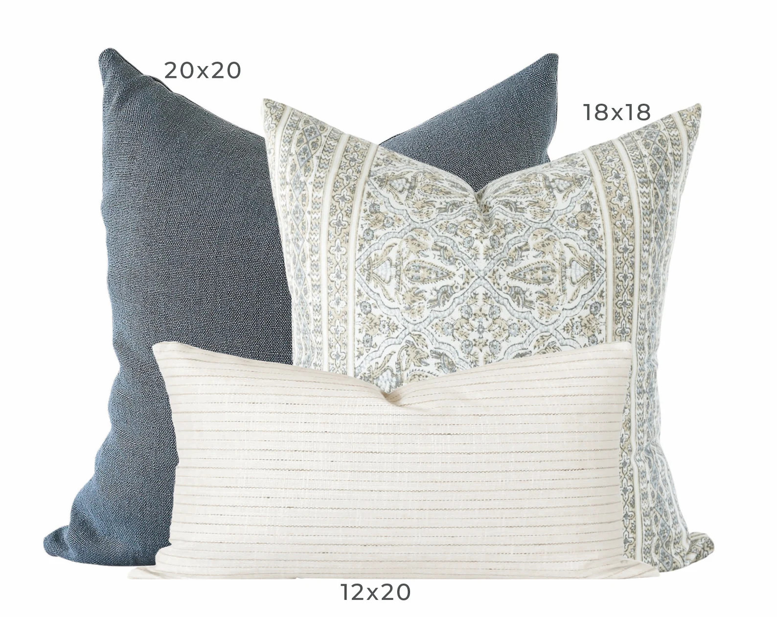 Floral Pillow Cover Set: Blue Linen, Cream Stripe, Designer Pillows | Etsy (Global)