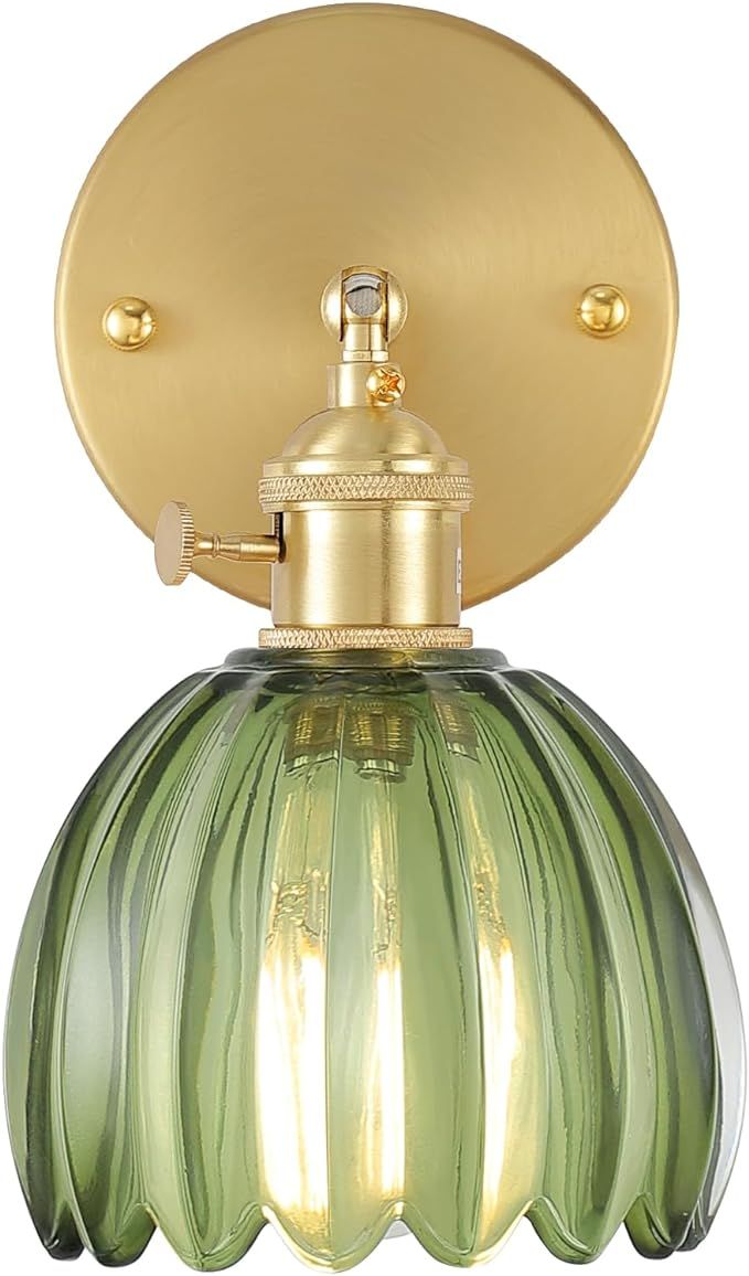 Shenmoyl Vintage Wall Sconces with Green Tulip Glass Lampshade 180 Degree Adjustable Brass Sconce... | Amazon (US)