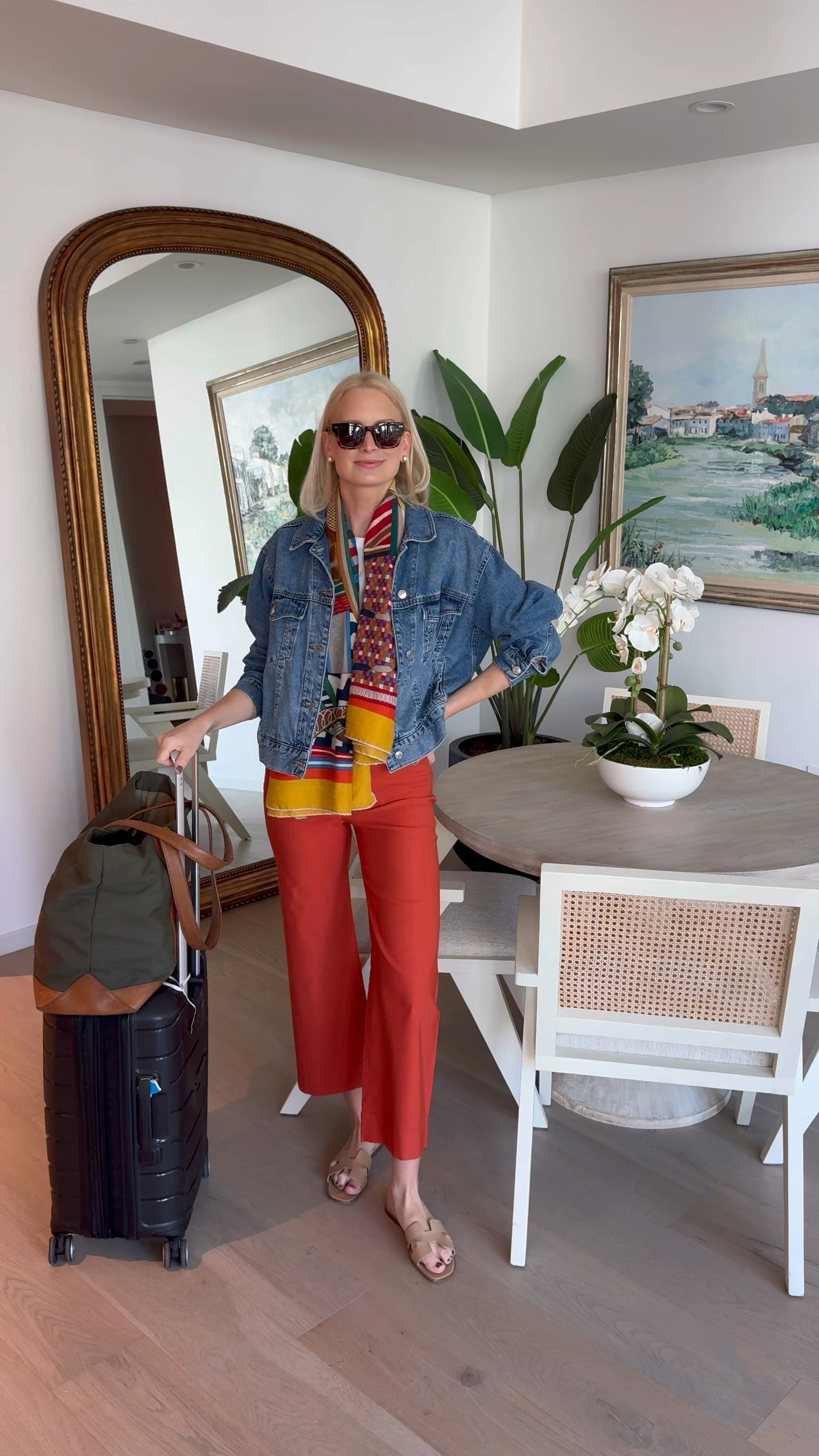 Today’s travel outfit! Jacket is old, scarf & slides are Hermes, bag is sold out. Take your usual size in these pants! Very comfy and stretchy.

#LTKFindsUnder100 #LTKTravel #LTKStyleTip