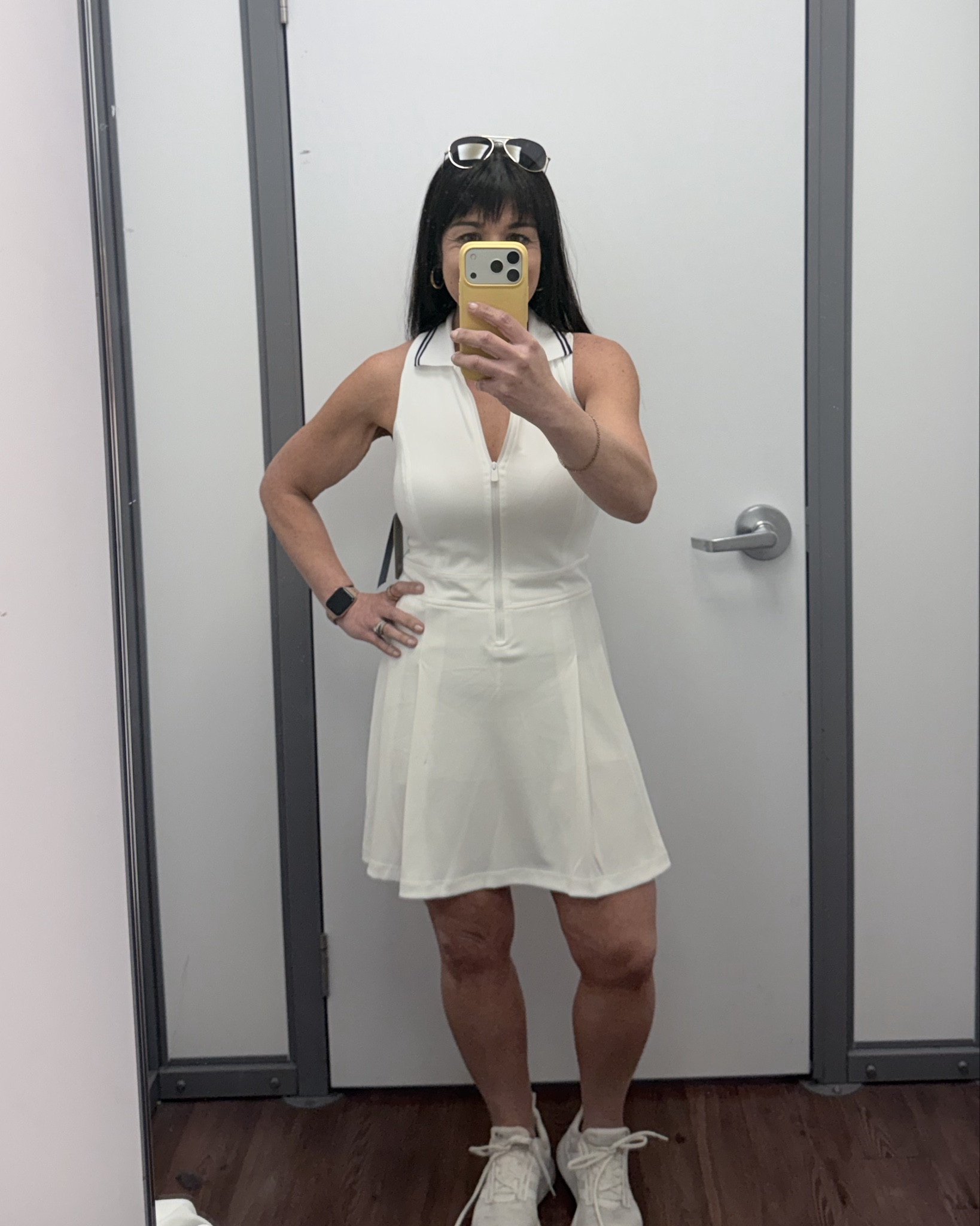 i will hands down be living in active wear dresses this summer and the ones at walmart did not disappoint!! 

size references-
 4’11” 
white: XS fits true to size could size up for a more roomy look but armpits fit well in this size. built in shorts and razor back

black and white-small, built in shorts definitely wouldn’t size down with this style of skirt. 

solid black- XS, built in bra and shorts, i could size up but probably wouldn’t have the same support in the chest. 

#LTKActive #LTKmomlife #LTKPetite