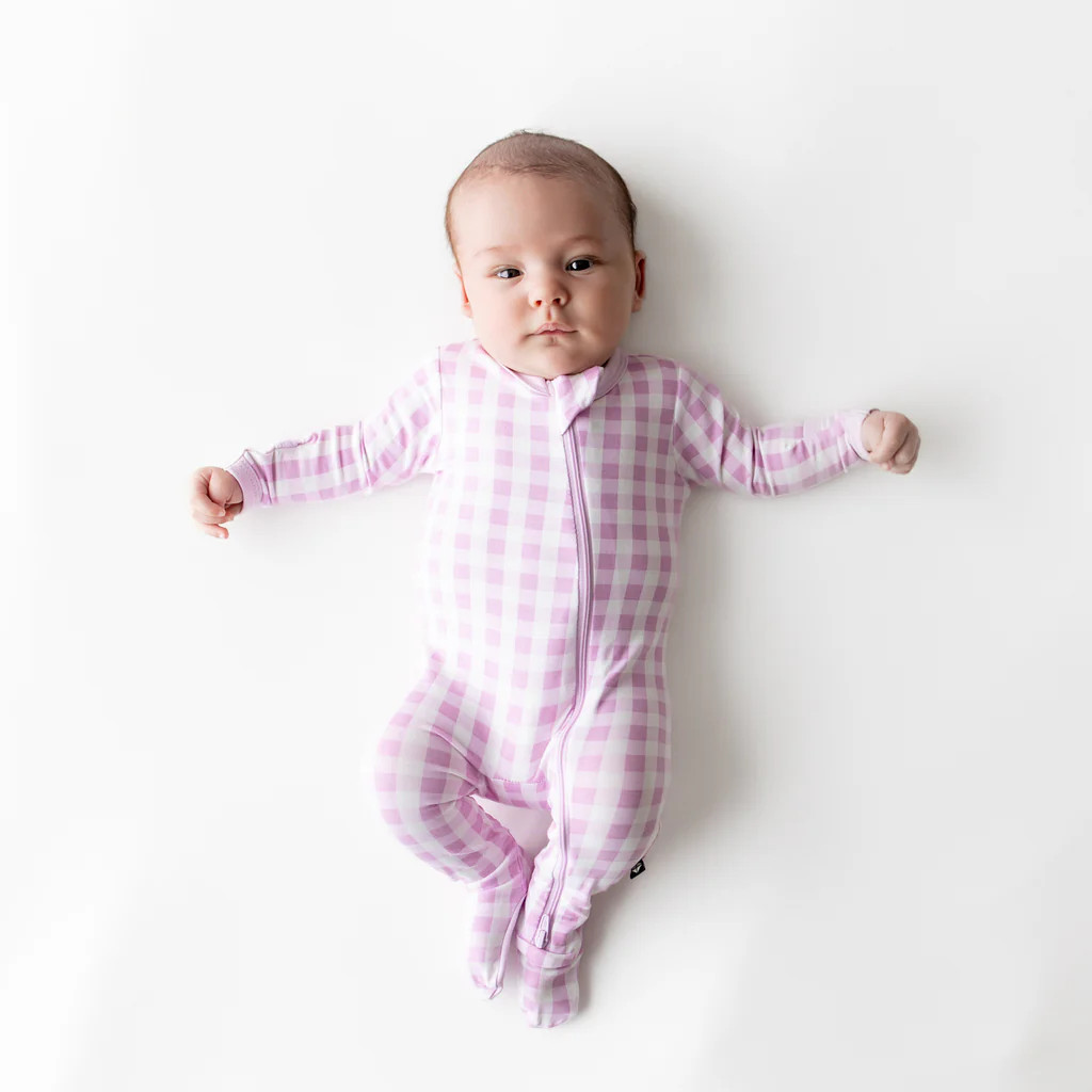 Zippered Footie in Gingham Thistle | Kyte Baby