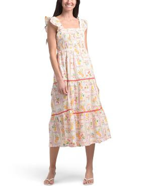 Smocked Bodice Fruit Tile Dress | TJ Maxx