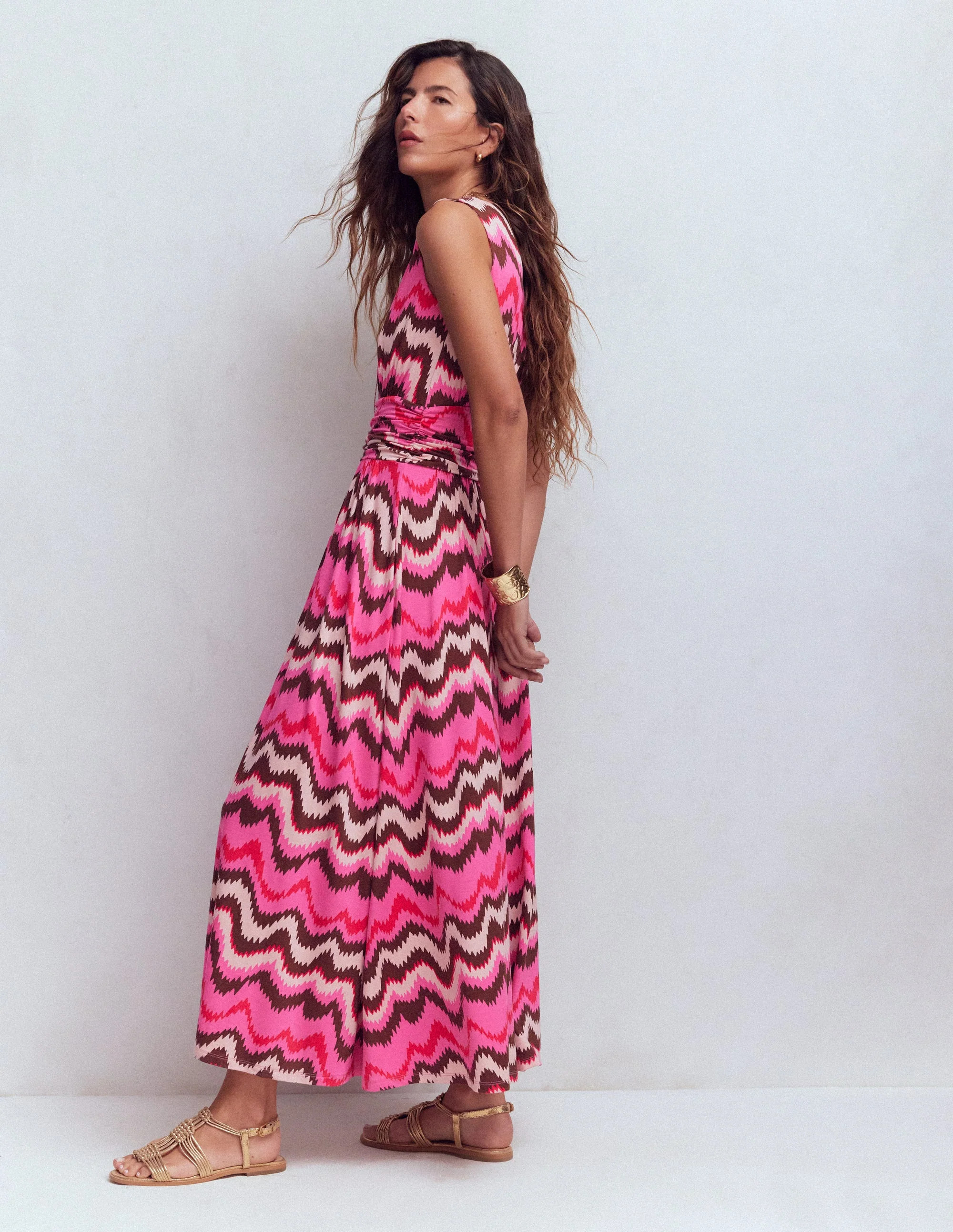 Elodie Jersey Maxi Dress-Pink Punch, Zig Zag Wave | Boden (US)