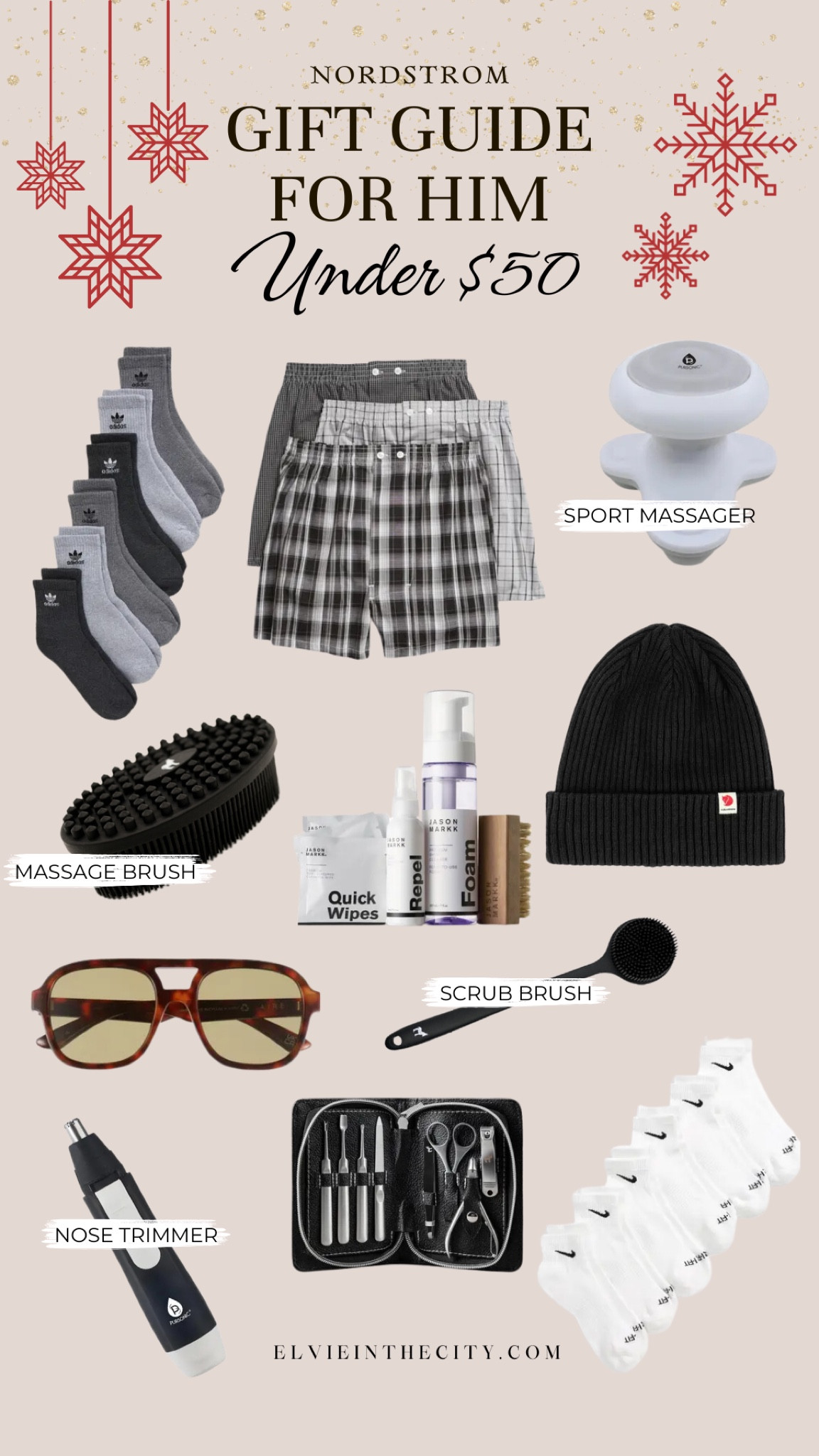 This gift guide for him is all from Nordstrom and everything is under $50. Picks include socks, boxer shorts, a sports massager, a massage brush, a shoe polishing kit, a beanie, sunglasses, a nose trimmer, and a nail kit.

Gift for dad, gifts for husband, gifts for grandpa, gifts under 50

#LTKFindsUnder50 #LTKGiftGuide #LTKMens