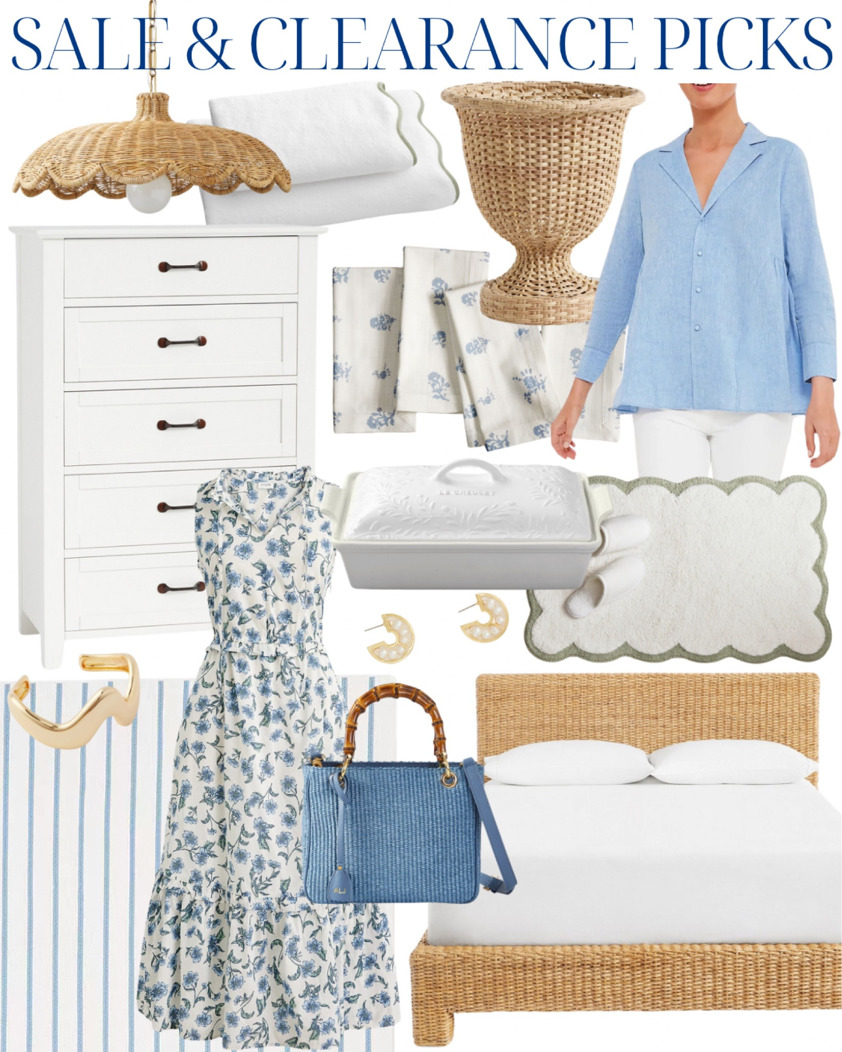 sale finds, clearance finds, white dresser, wedding guest dress, spring dress, white dress, woven bag, rattan bed, woven bed, scalloped light, chambray, coastal home, coastal style, classic home, classic style, woven planter, woven urn planter, scalloped towel, scalloped bath mat, pearl earrings, gold cuff, gold bracelet, spring bag, southern home, southern style, block print napkins, Serena & Lily, Pottery Barn, Williams-Sonoma, J.Crew, Mark & Graham, traditional home, preppy style

#LTKfindsunder100 #LTKsalealert #LTKhome