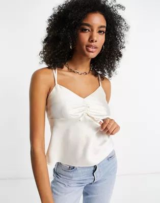Topshop ruched front cami in cream | ASOS (Global)