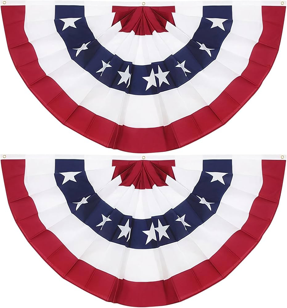 3x6Ft American Flag Bunting Patriotic Decorations,2Pack USA Pleated Fan Flag Brass Grommets Quali... | Amazon (US)