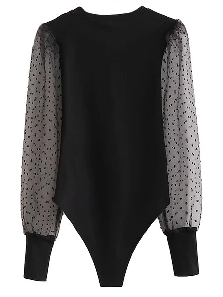 'Mandy' Crewneck Polka Dot Sleeve Ribbed Bodysuit | Goodnight Macaroon