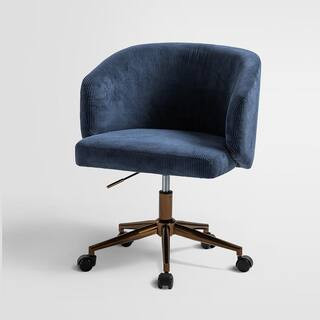 Cesare Navy Corduroy Upholstered Mid-Century Modern Swivel Task Chair with Adjustable Metal Base ... | The Home Depot
