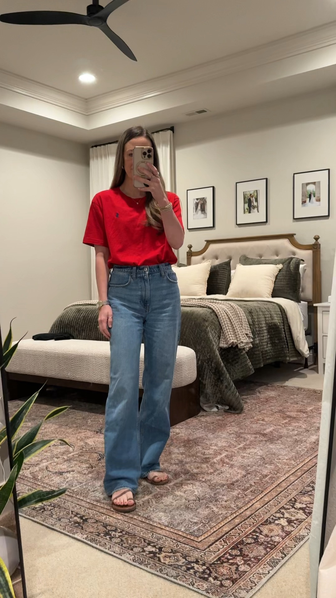 Spring Go-To Outfit ❤️

• Ralph Lauren classic tee
• Abercrombie high rise loose jeans
• Teek leather sandals

If you’re building a summer capsule wardrobe, this is the formula: a classic tee + high rise wide leg jeans + neutral sandals.

The red tee adds a fun pop of color, but the silhouette stays timeless and easy. These Abercrombie loose jeans are flattering, comfortable, and on repeat for me. And these Teek sandals are my everyday summer staple.

Perfect for:
• Summer outfit ideas
• Wide leg jeans outfit
• High rise jeans women
• Casual chic mom outfits
• Everyday summer style
• Minimalist capsule wardrobe
• Classic American style

This is the kind of outfit you can wear on repeat all season — coffee runs, errands, casual dinners, travel days.

#LTKmomlife #LTKootd #LTKSeasonal

#LTKSeasonal #LTKgrwm #LTKootd