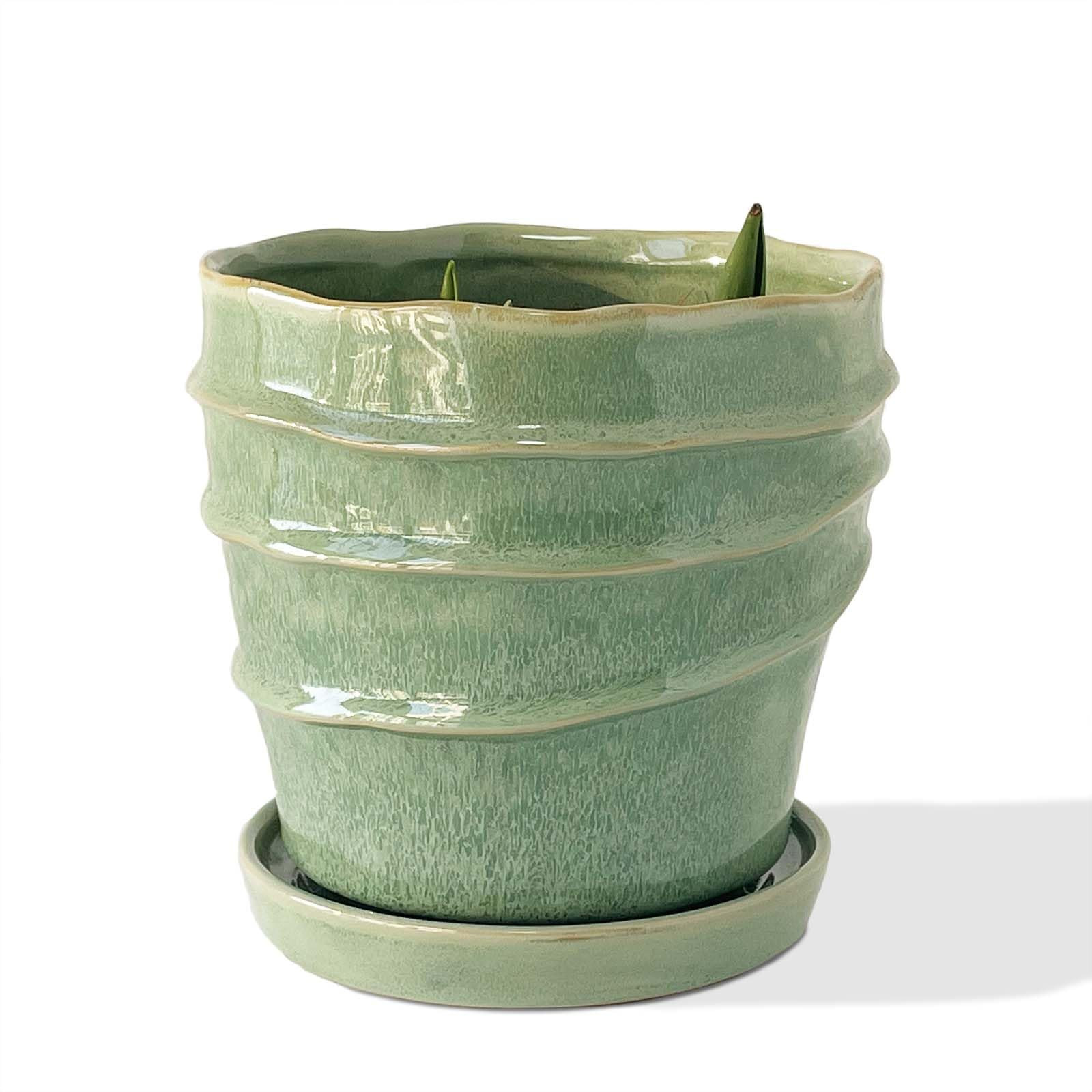 6in Plant Pot, Ceramic Planter, Plant Pots Indoor, Plant Pots with Drainage Holes and Saucers, Fl... | Amazon (US)