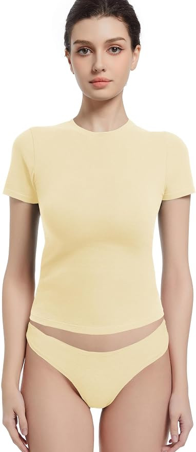 Abonlen Crewneck Short Sleeve T Shirts for Women Fitted Basic TeesY2k Going Out Tops | Amazon (US)