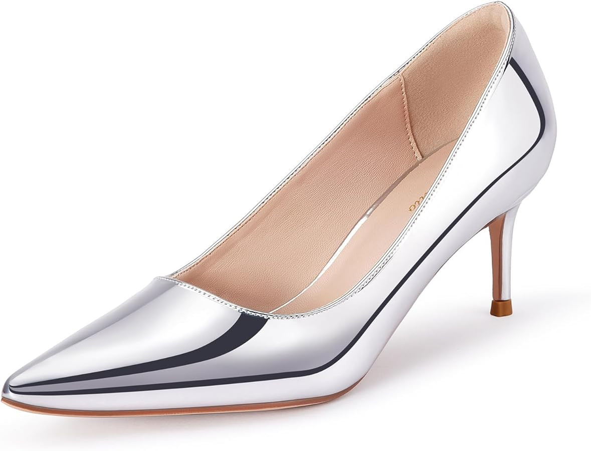 GENSHUO Low Heel Pumps for Women Closed Toe Slip On Stillettos Heels Dress Shoes | Amazon (US)