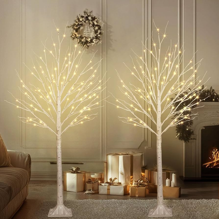 2 Pack 5FT 200LED Christmas Lighted Birch Tree, Timer Function Prelit Artificial Tree Lamp Plug i... | Amazon (US)