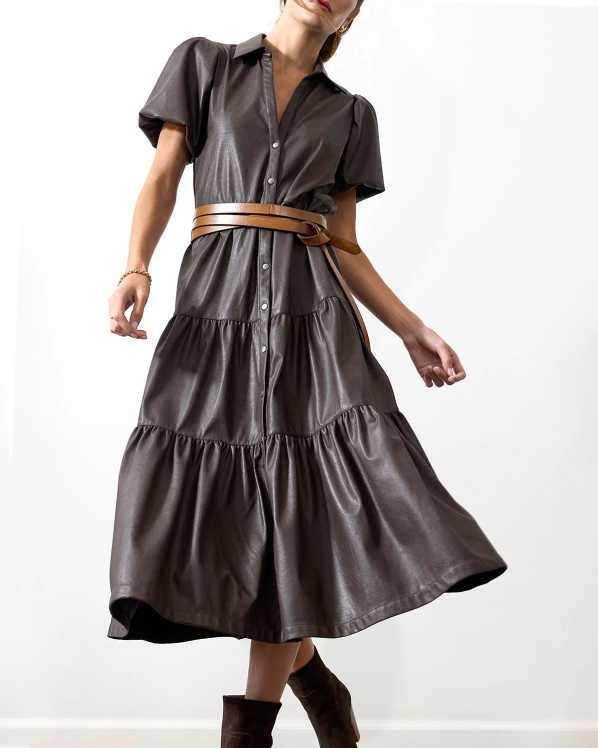 Brochu Walker | Women's Havana Vegan Leather Dress in Timber | Brochu Walker