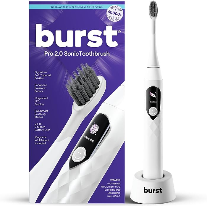 Burst Pro 2.0 Sonic Toothbrush for Adults (White) | Electric Toothbrush with Smart Pressure Senso... | Amazon (US)