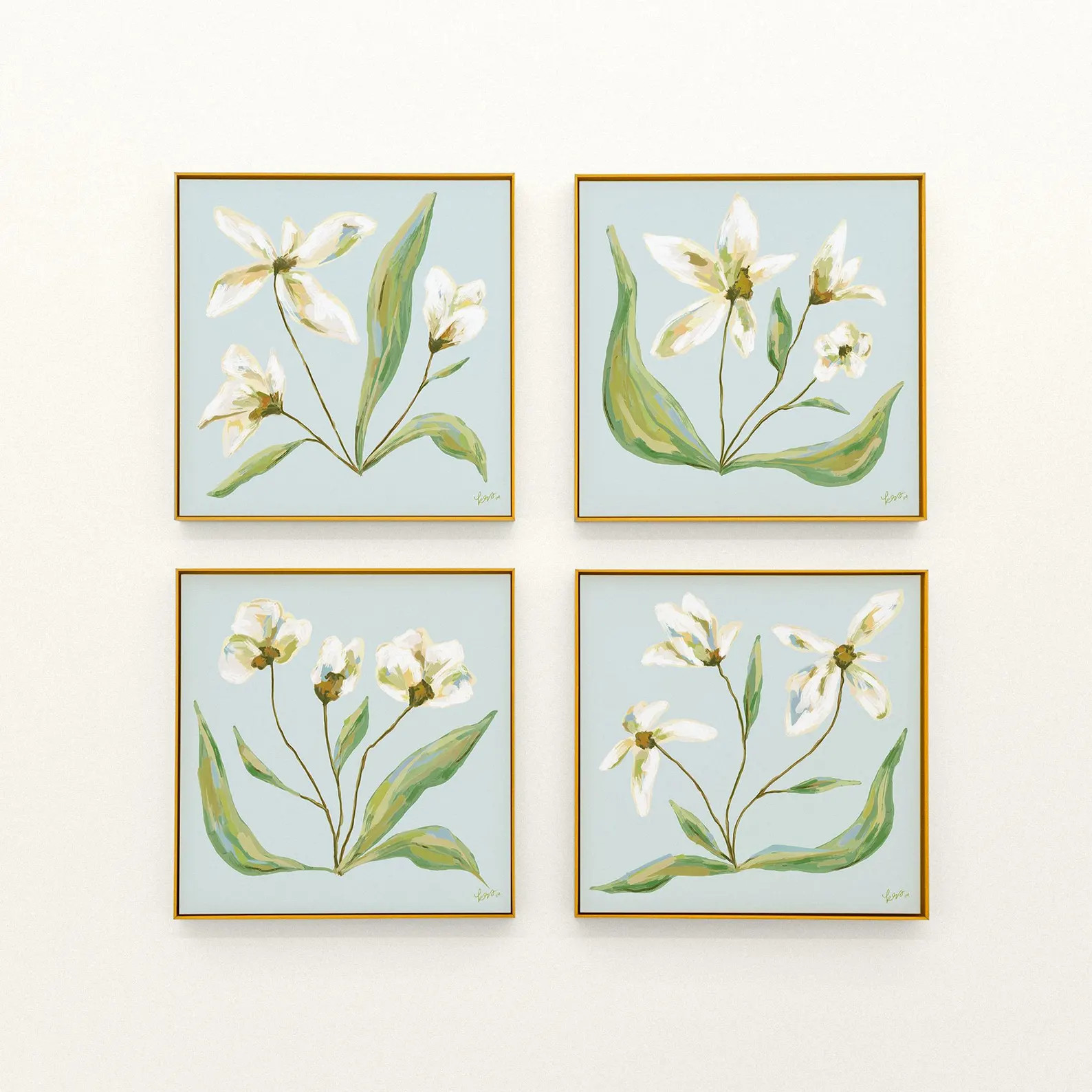 Modern Southern Floral Wall Art Set of 4 Digital Download Light Blue White Flower Paintings Soft ... | Etsy (US)