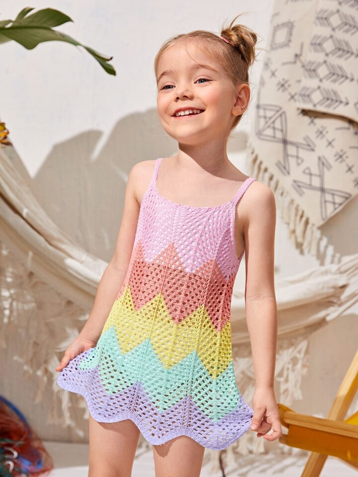 Young Girl Chevron Pattern Cami Cover Up, Mommy And Me Matching Outfits (Sold Separately) | SHEIN